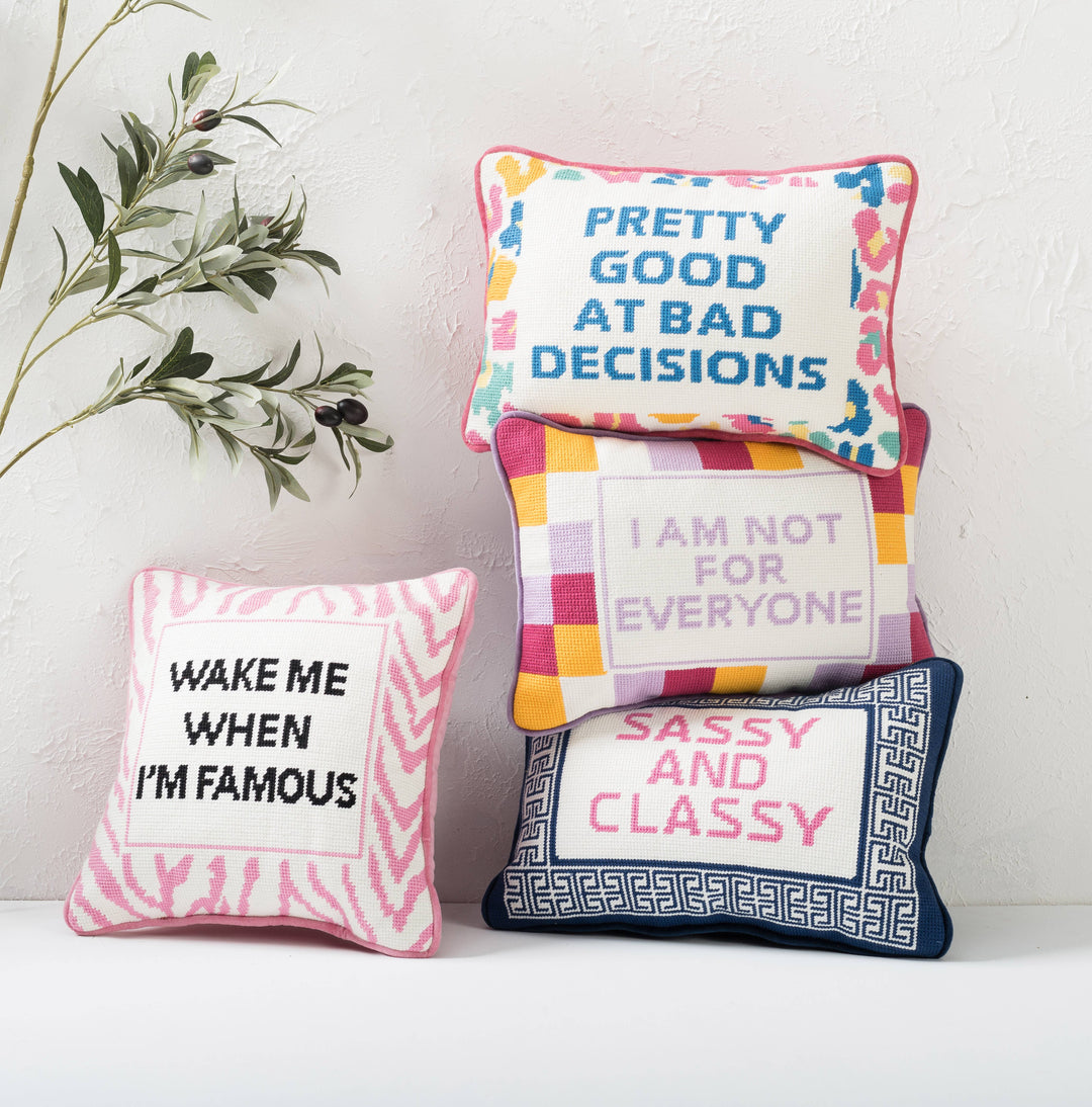 Sassy And Classy Embroidered Needlepoint Style Pillow