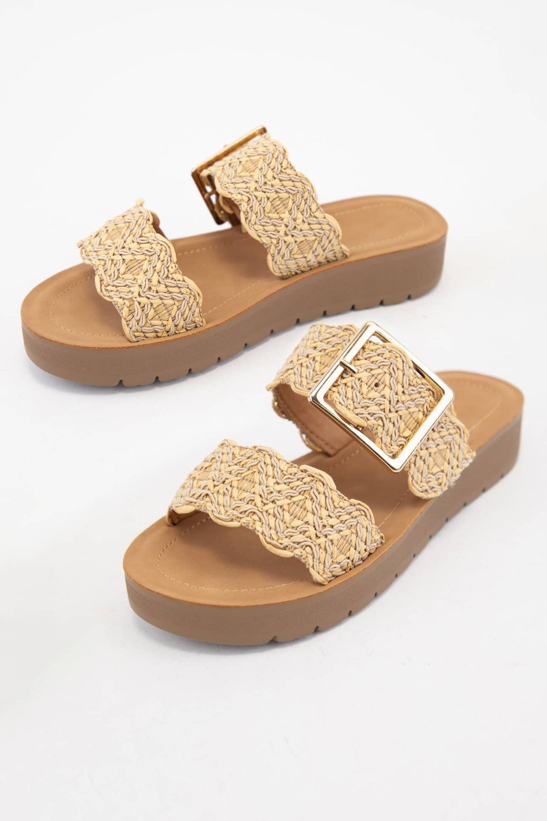 TRAIL DELICATELY WOVEN RAFFIA DOUBLE STRAP SANDALS