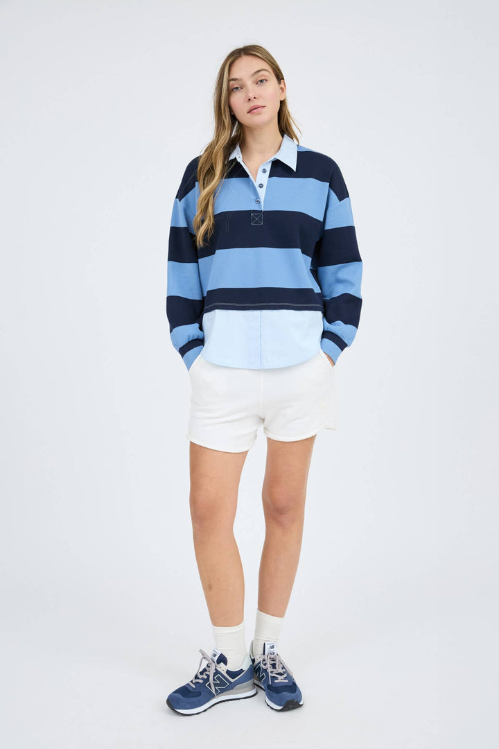 WIDE STRIPE LONG SLEEVE LAYERED KNIT TOP