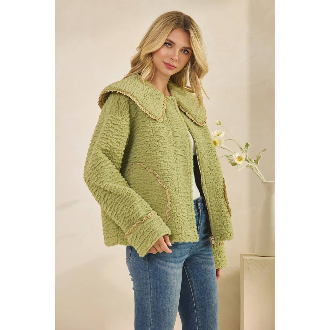 Texture Sherpa Peterpan Collar Short Jacket