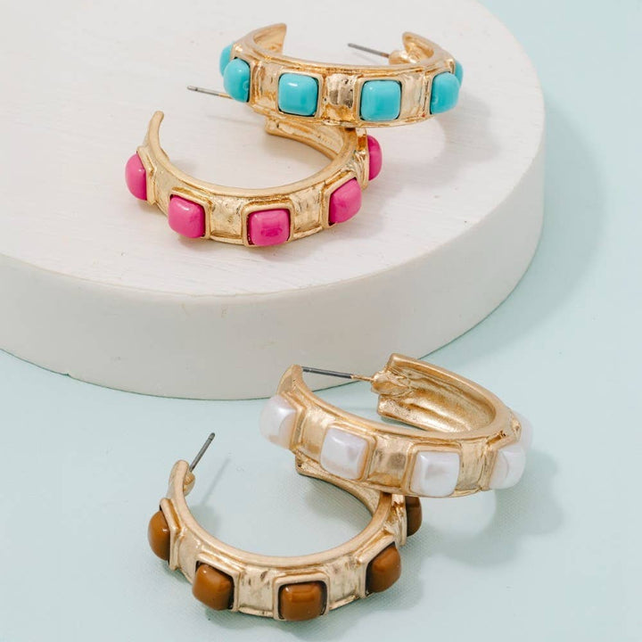 Square Pearl Hoop Earring