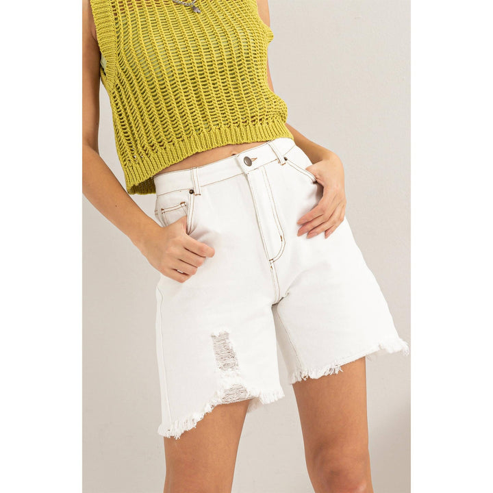 HF24C616-Distressed Bermuda Denim Shorts
