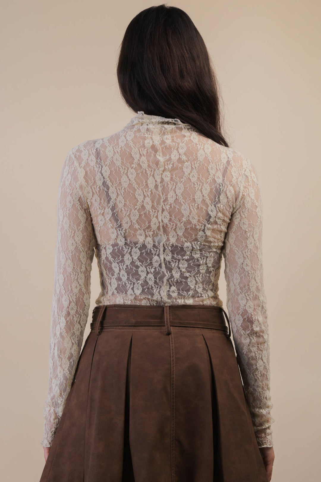 Very J Fitted Sheer Mesh Lace Top