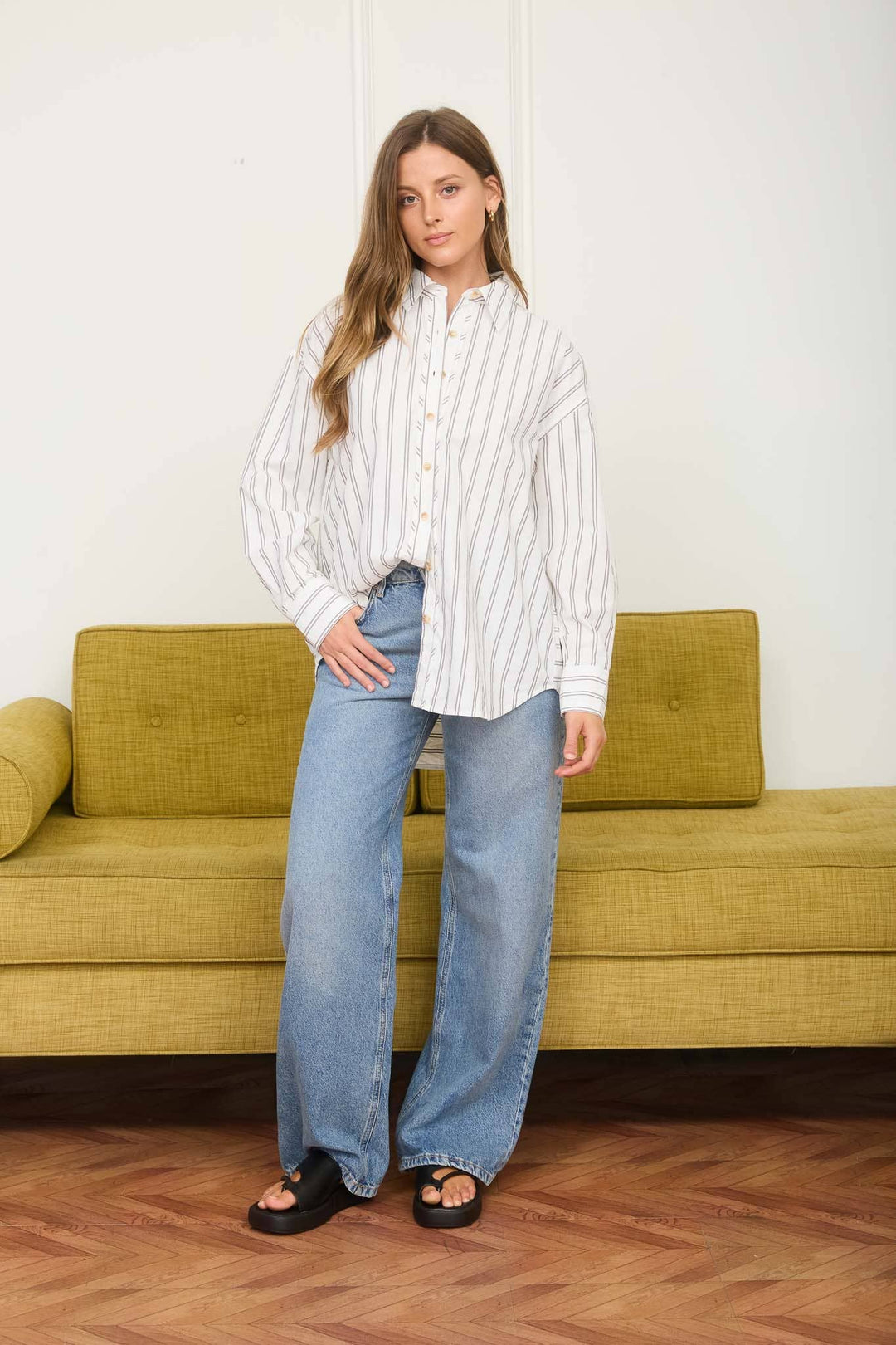 STRIPE OVERSIZED COLLARED LONG SLEEVE SHIRT