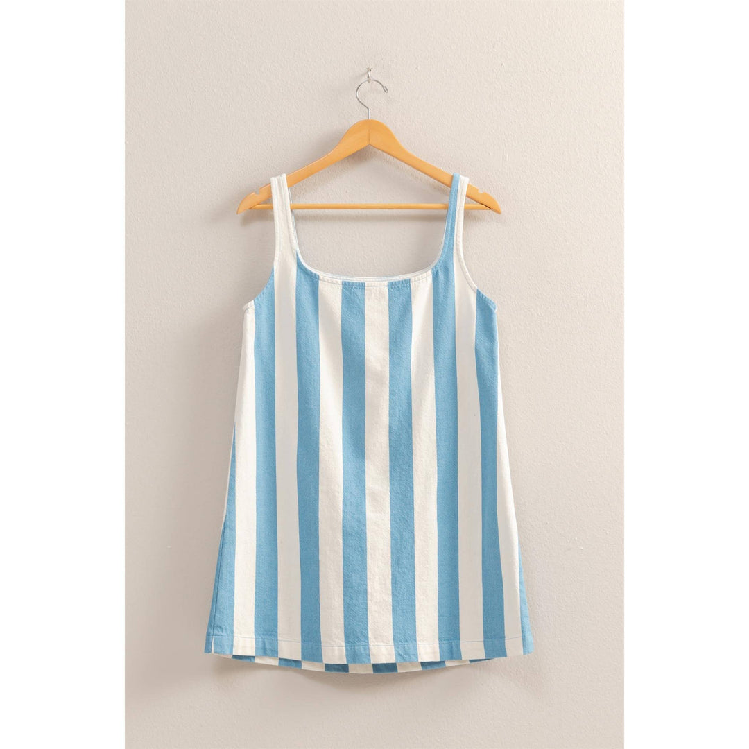 DZ25E182-Striped Square Neck Woven Mini Dress