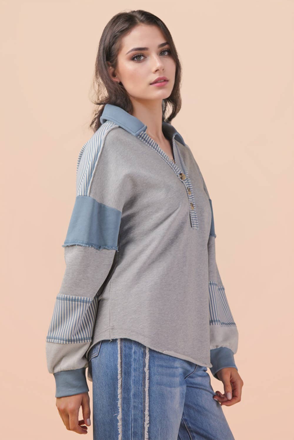 Very J Color Block Oversized Casual Knit Top