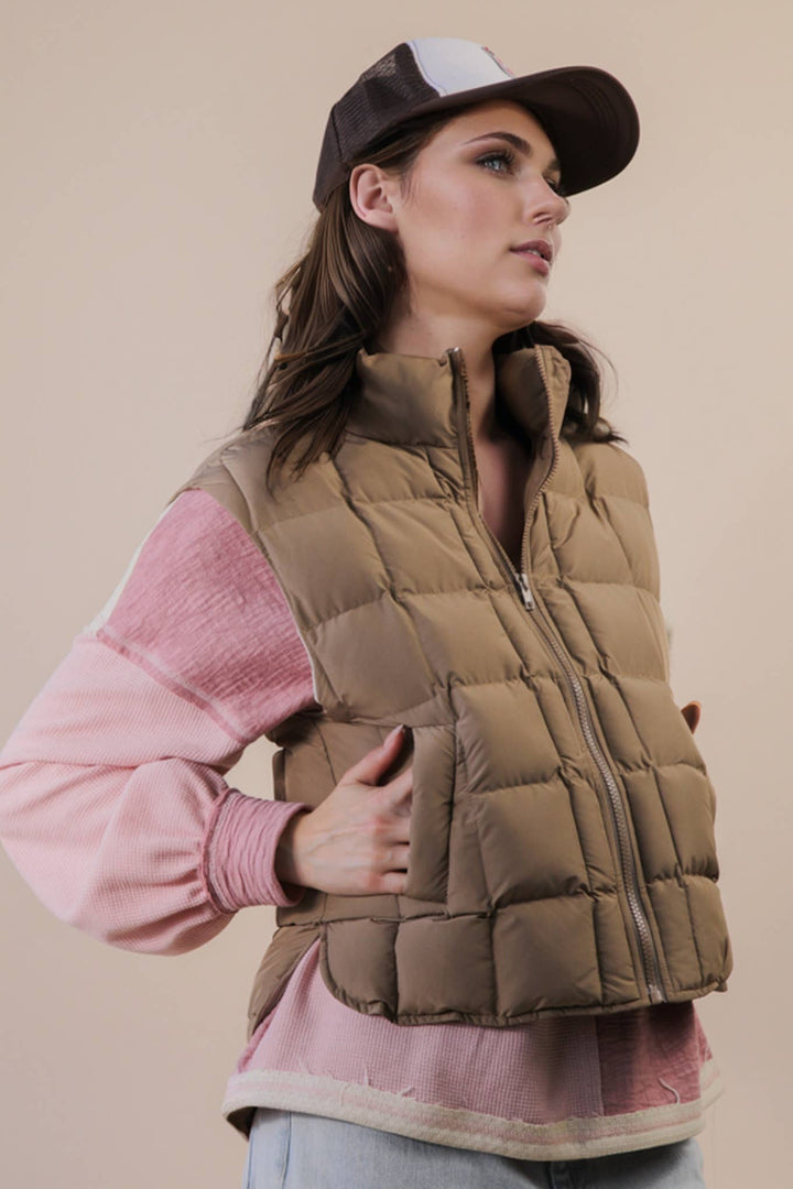 NJ90282-Solid & Leopard Puffer Padded Warm Vest