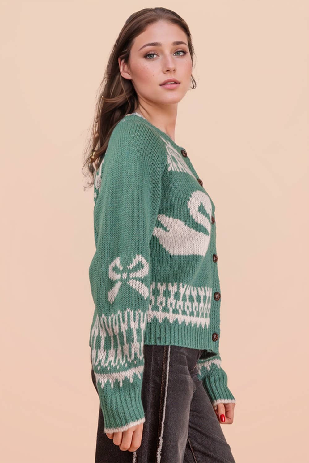Very J Oversized Graphic Swan Sweater Cardigan