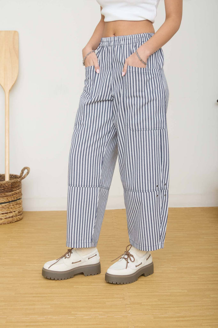 STRIPE POCKET DETAIL WIDE LEG PANTS Berry