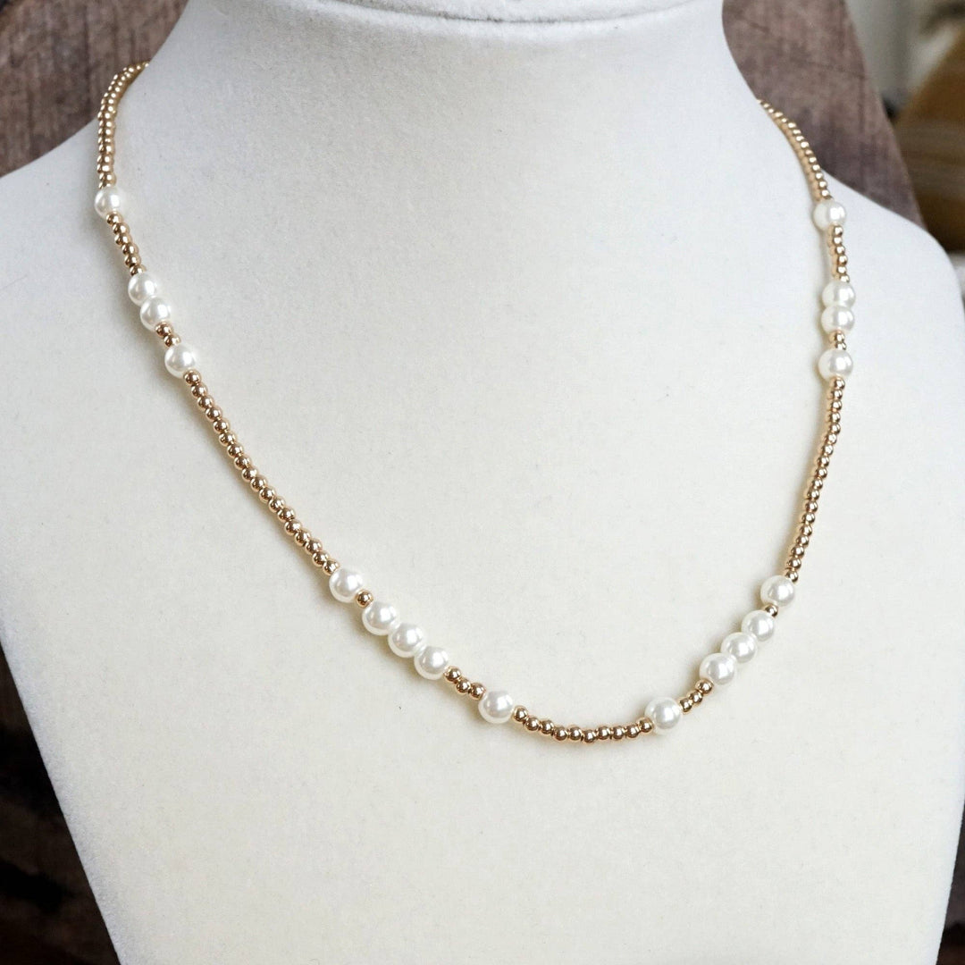 Short Dainty Necklace - Pearls and Ball Beads