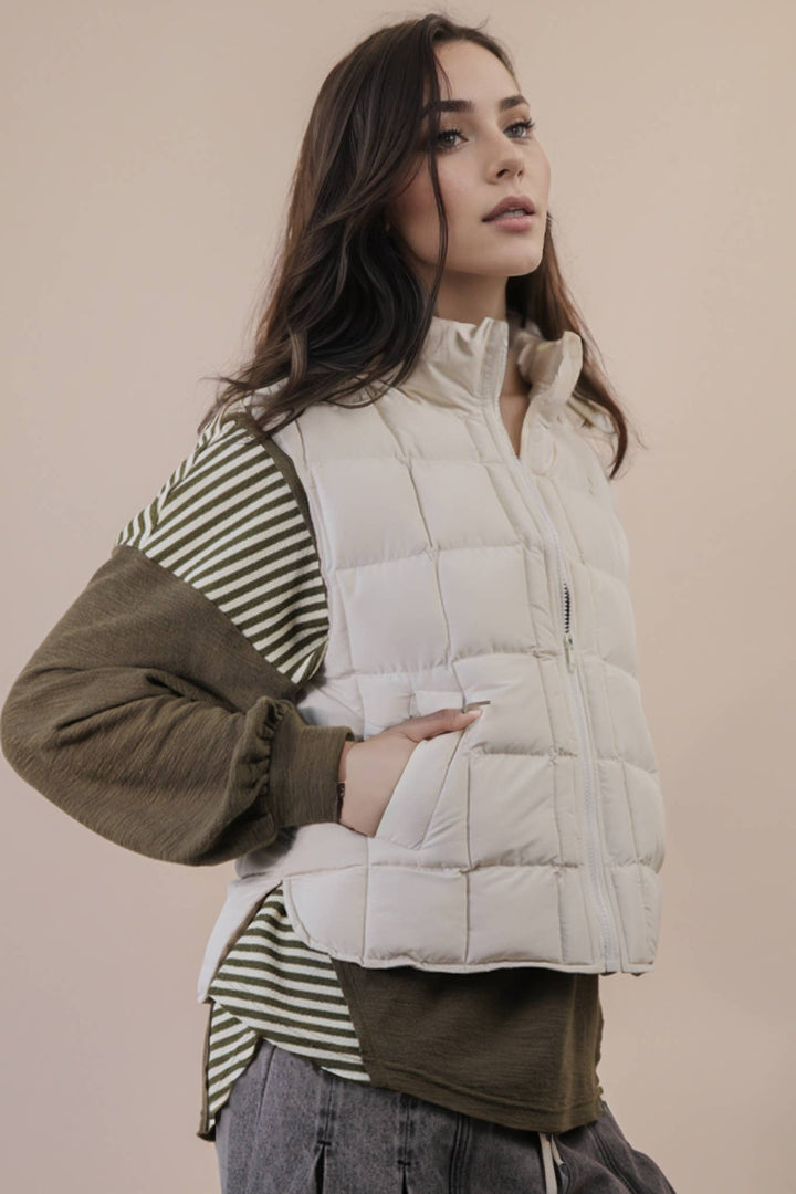 NJ90282-Solid & Leopard Puffer Padded Warm Vest