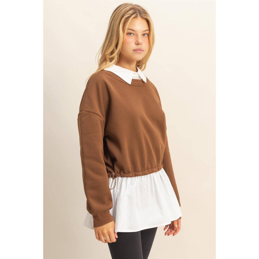 Collared Mixed Media Sweatshirt