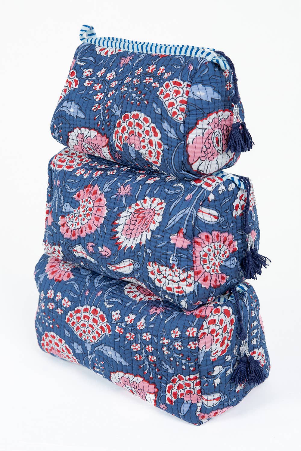 Blue Floral Quilted Toiletry Bag