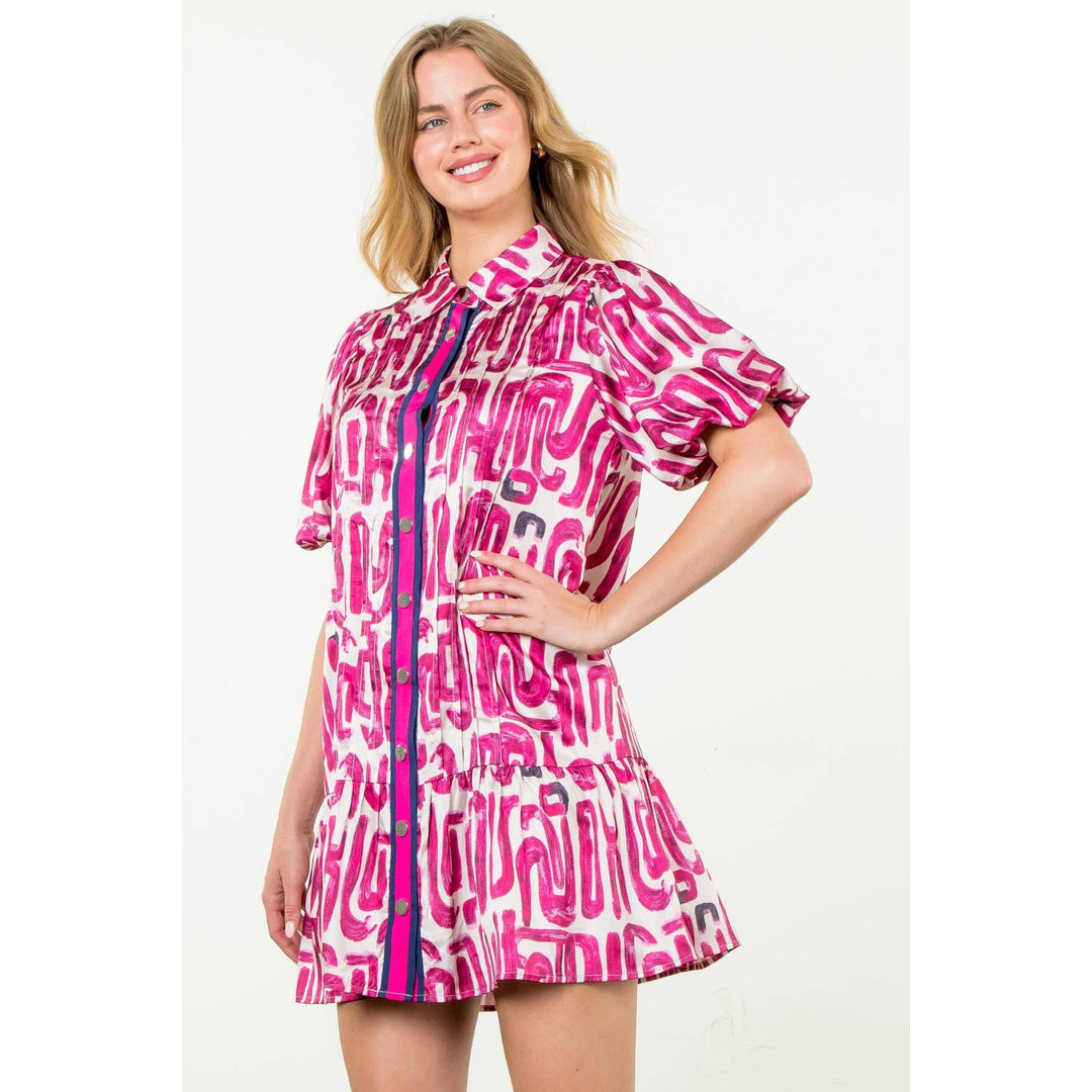 Button Up Print Dress