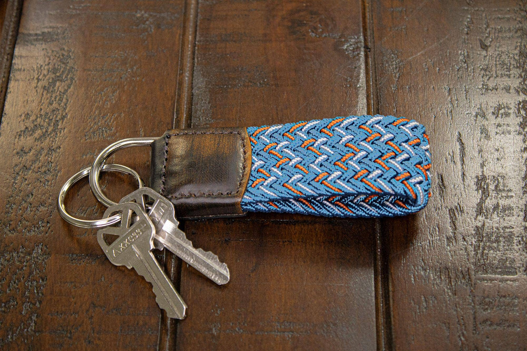 Braided Stretch Woven Blue and Red Keychain