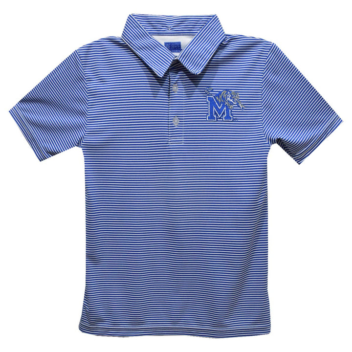 Memphis Tigers Embroidered Royal Stripes Polo Shirt