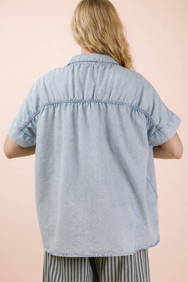 Mineral Washed Chambray Oversized Shirt Top