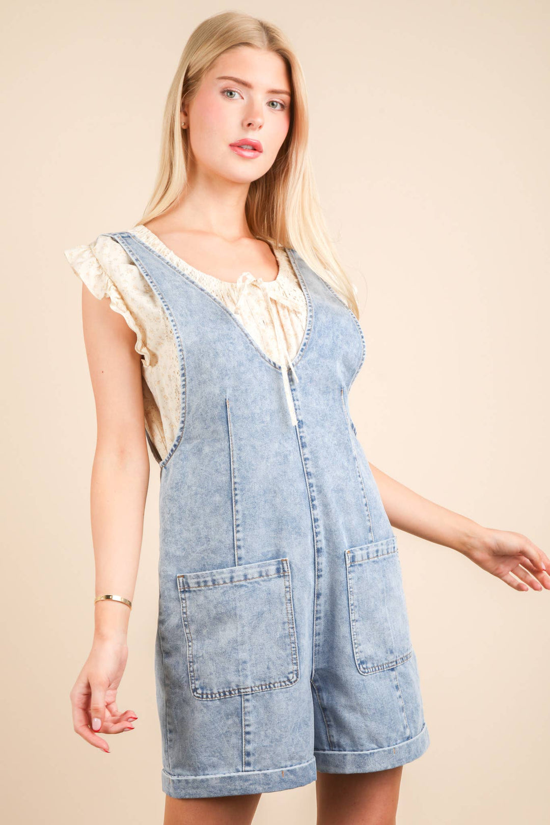 NP70785-Washed Denim Casual Romper