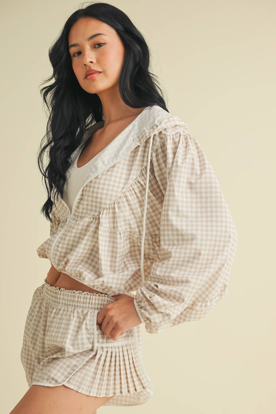 Lightweight Gingham Print Jacket Blue
