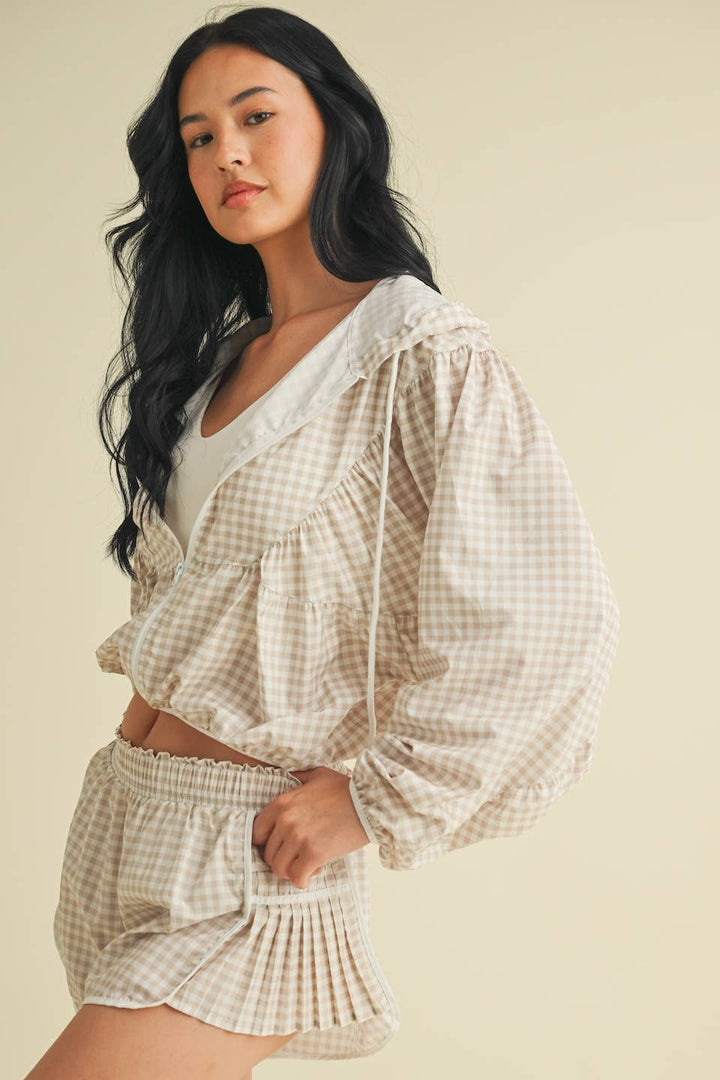 Lightweight Gingham Print Jacket Blue