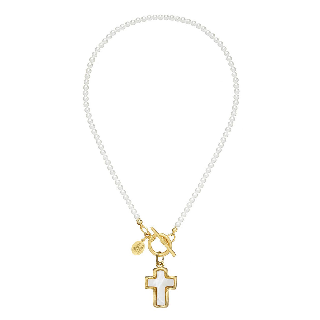 Susan Shaw Mother of Pearl Cross Pearl Toggle Necklace