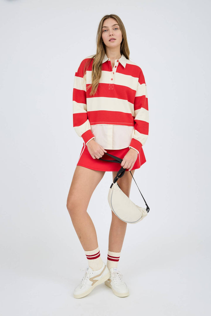 WIDE STRIPE LONG SLEEVE LAYERED KNIT TOP