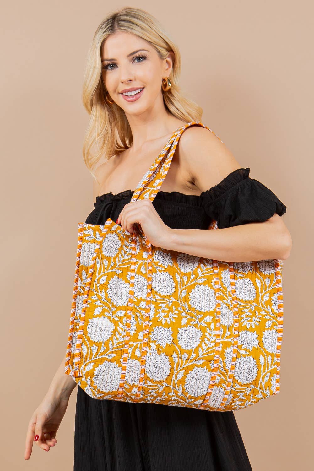 Yellow Floral Quilted Tote Bag