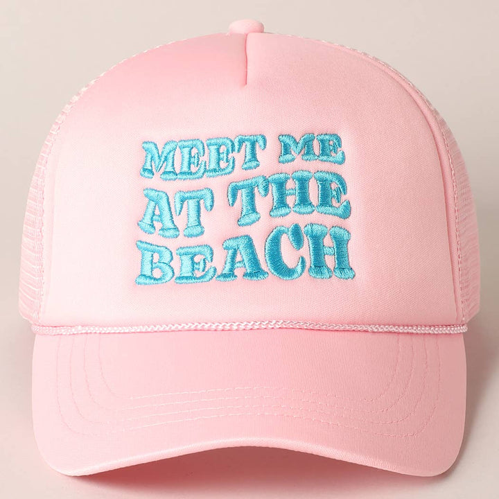 Meet Me At Beach Embroidered Mesh Back Cap
