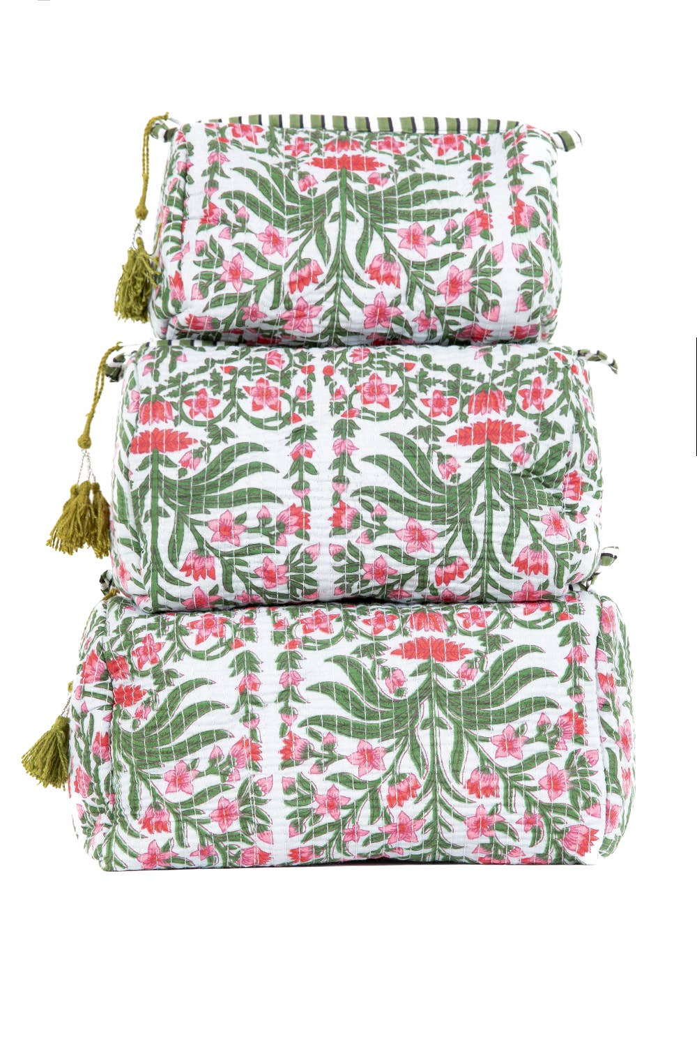 Black Floral print Quilted Cotton Toiletry Bag Set