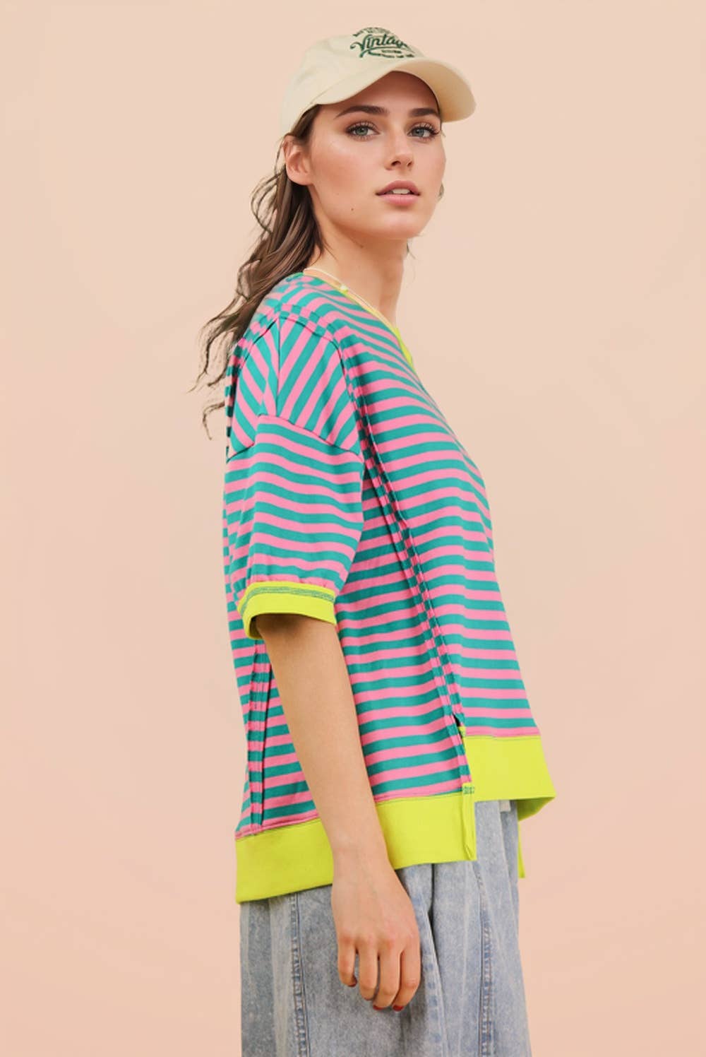 Striped Color Block Lounge Blue Cream Set