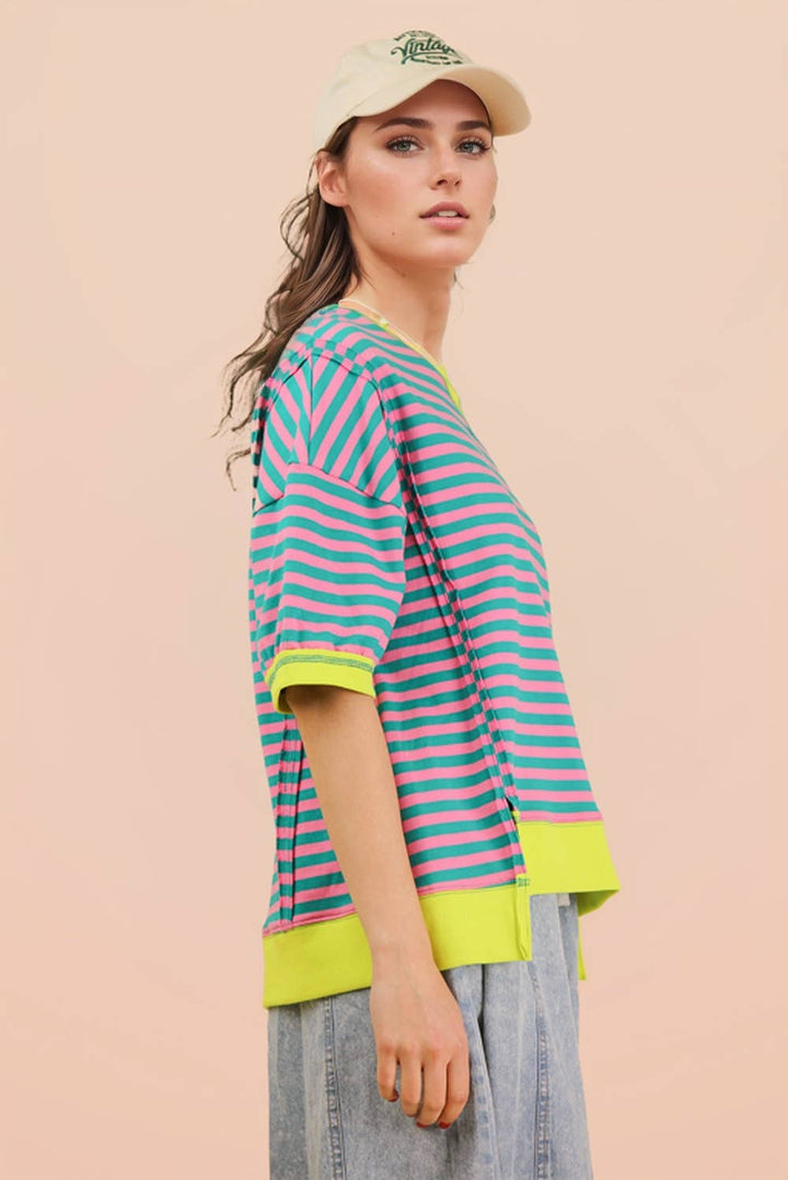 Striped Color Block Lounge Blue Cream Set