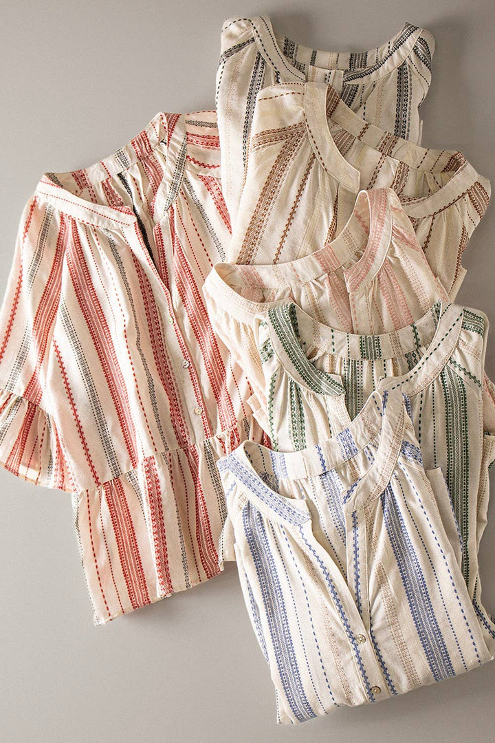 Striped Half Bell Sleeve Blouse Top