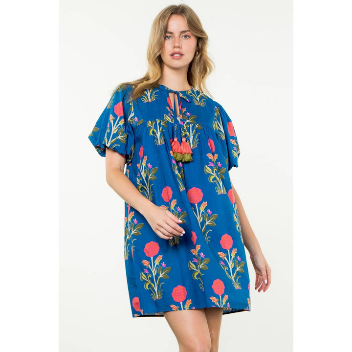 Puff Sleeve Flower Print Dress