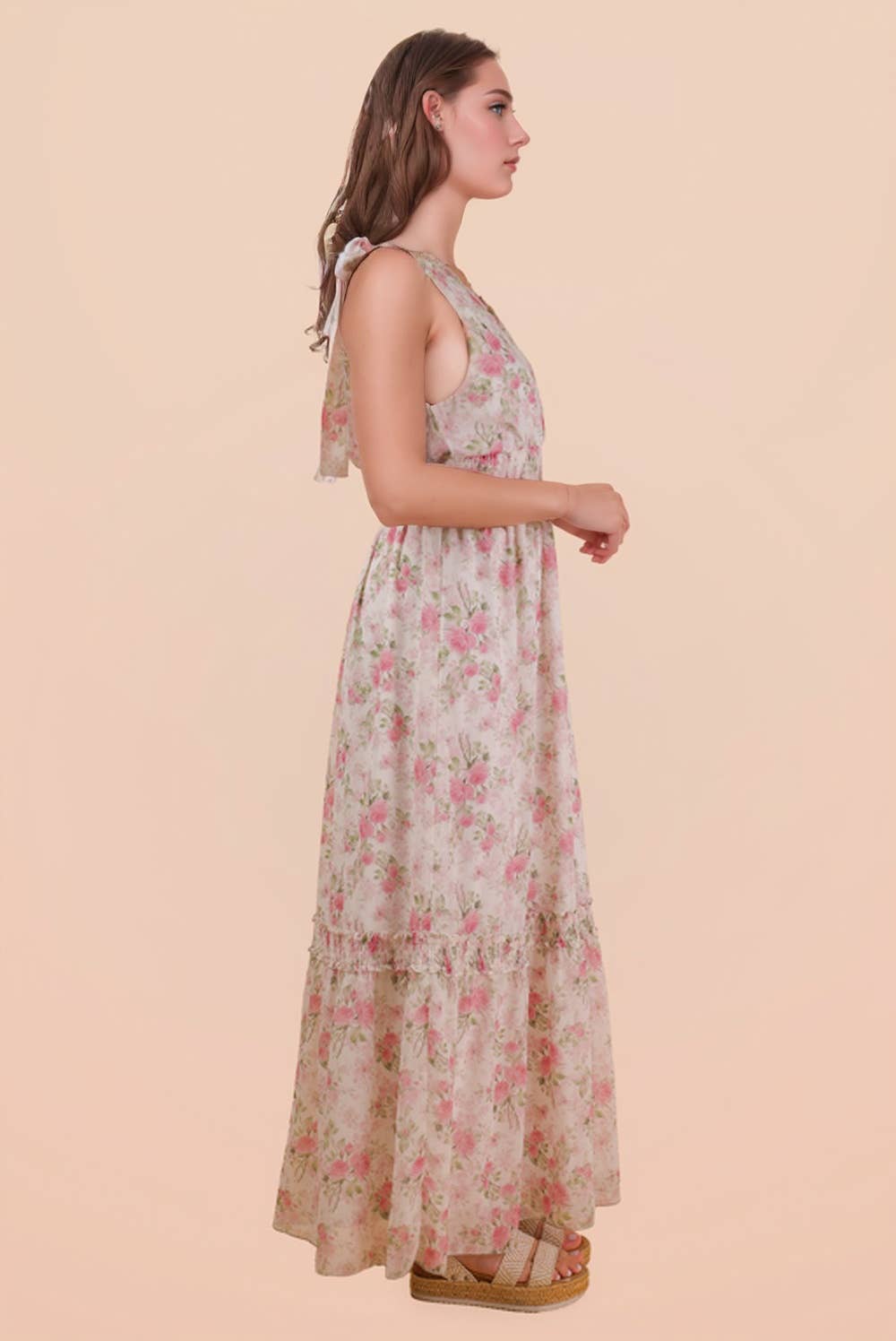 Floral Blue Printed Shoulder Strap Midi Dress
