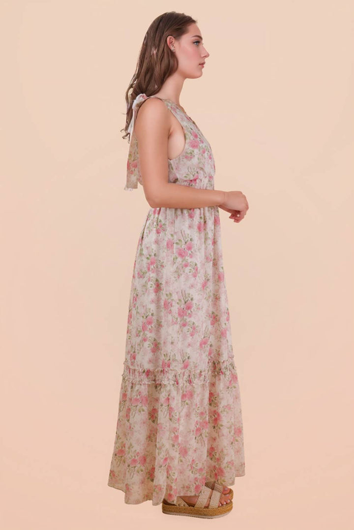 Floral Blue Printed Shoulder Strap Midi Dress