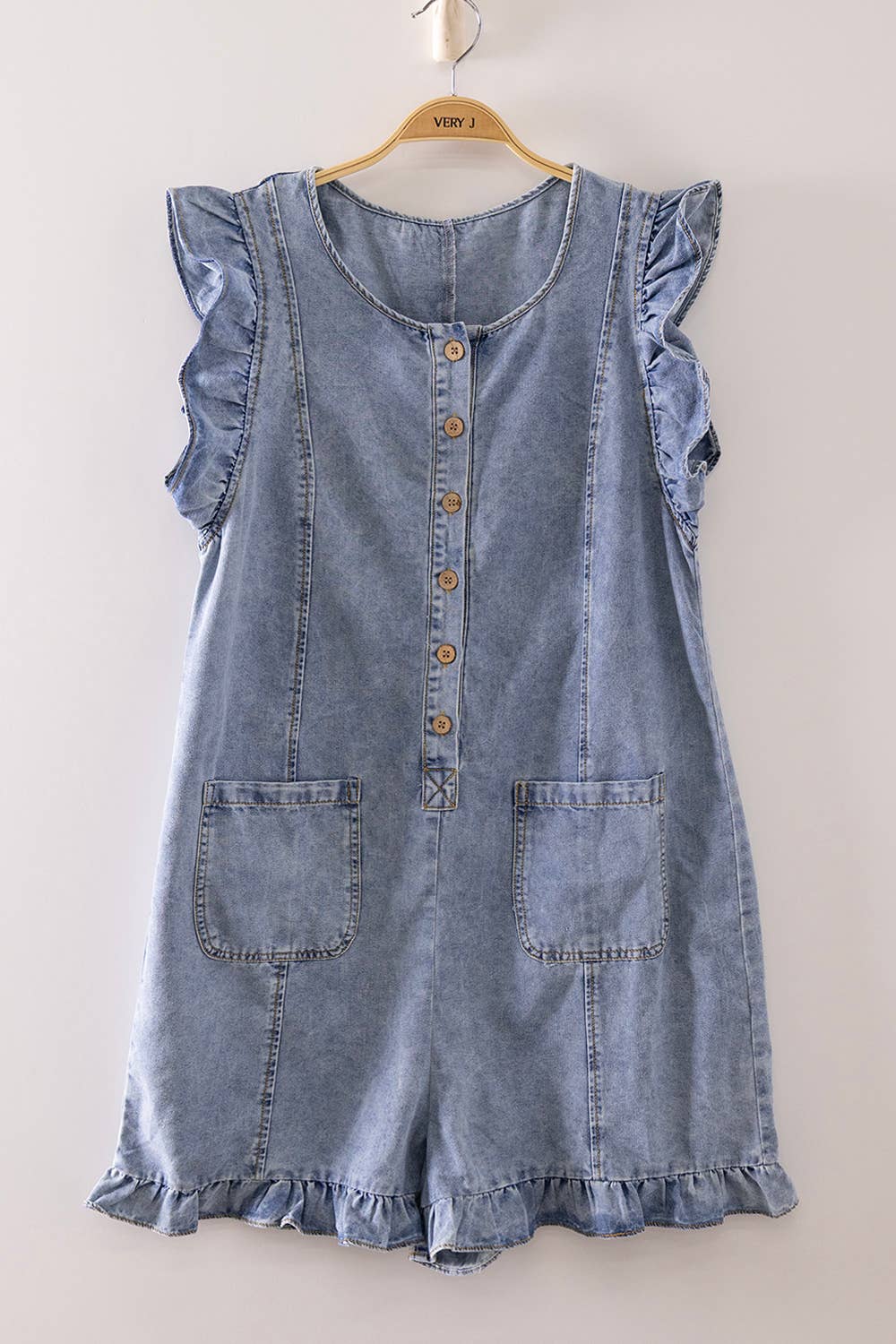 Sweet Ruffle Denim Romper