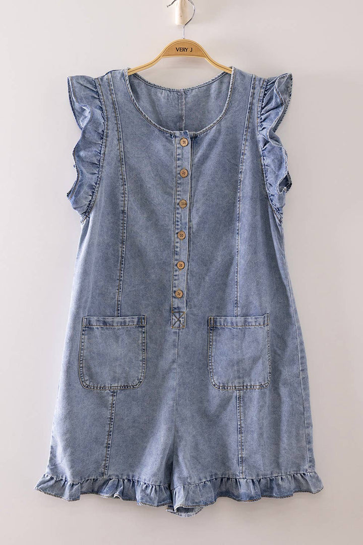 Sweet Ruffle Denim Romper