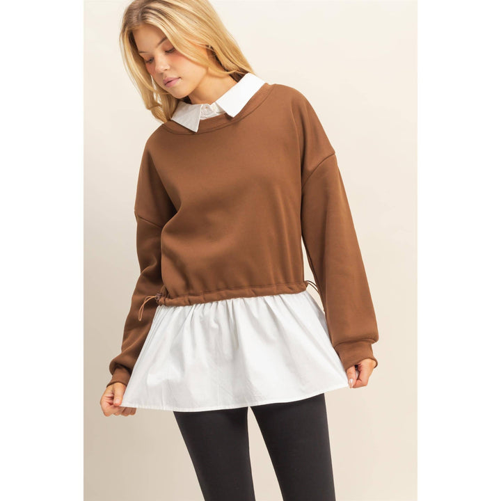 Collared Mixed Media Sweatshirt
