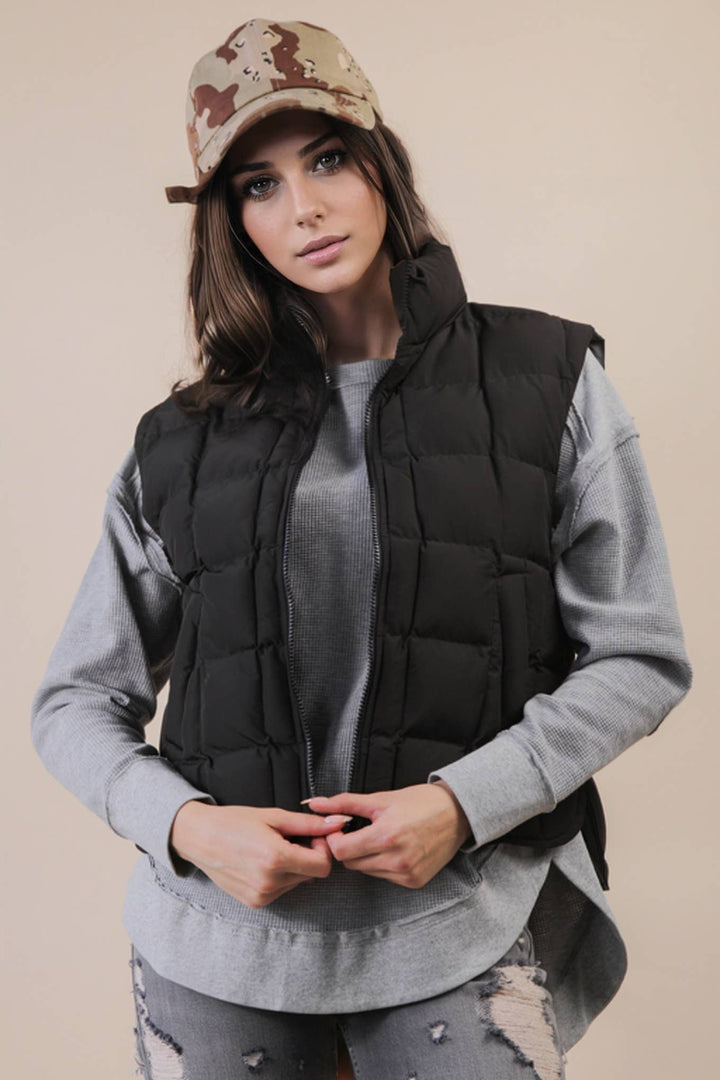 NJ90282-Solid & Leopard Puffer Padded Warm Vest