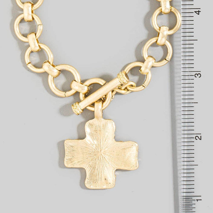 Hammered Cross Toggle Chain Bracelet