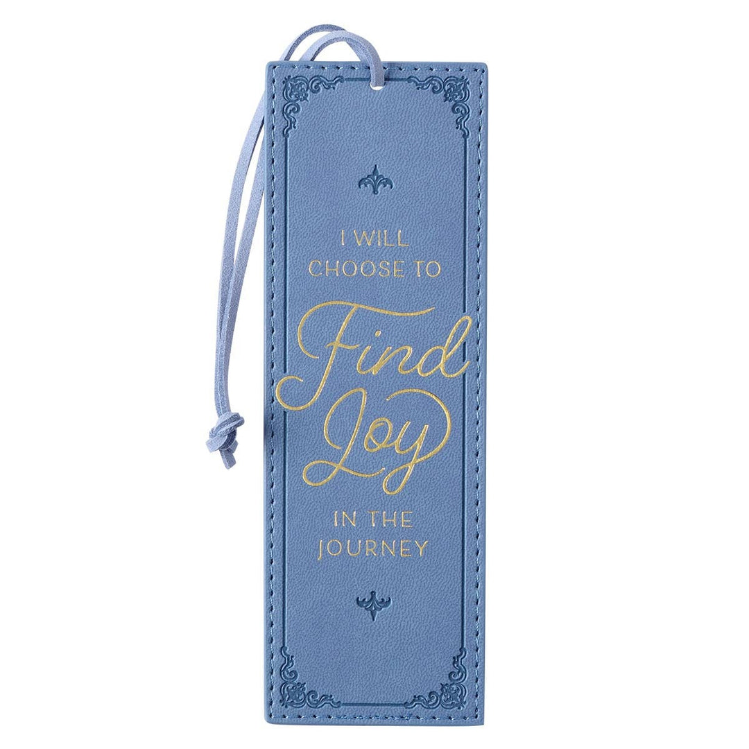 Bookmark Faux Leather Blue Find Joy in the Journey