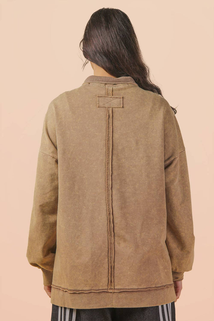 Very J Mock Neck Mineral Washed Knit Top