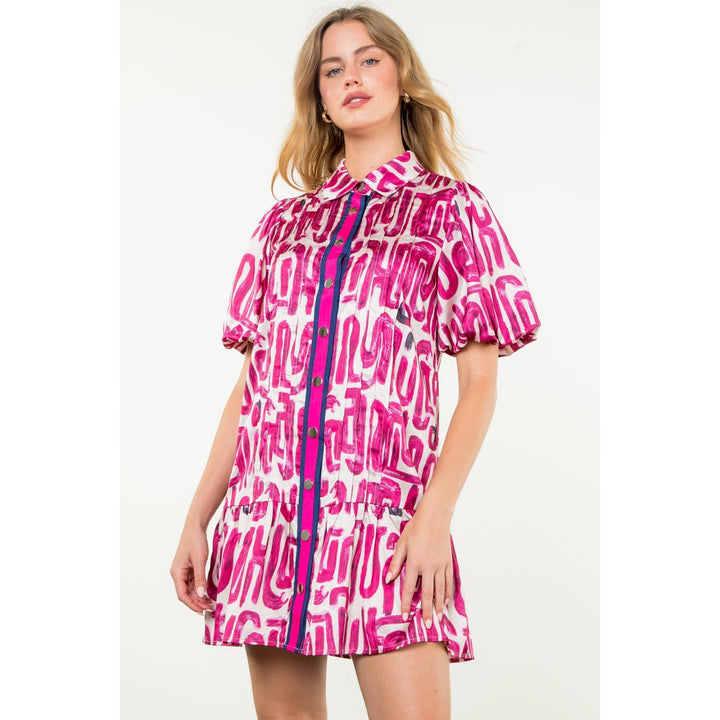 Button Up Print Dress