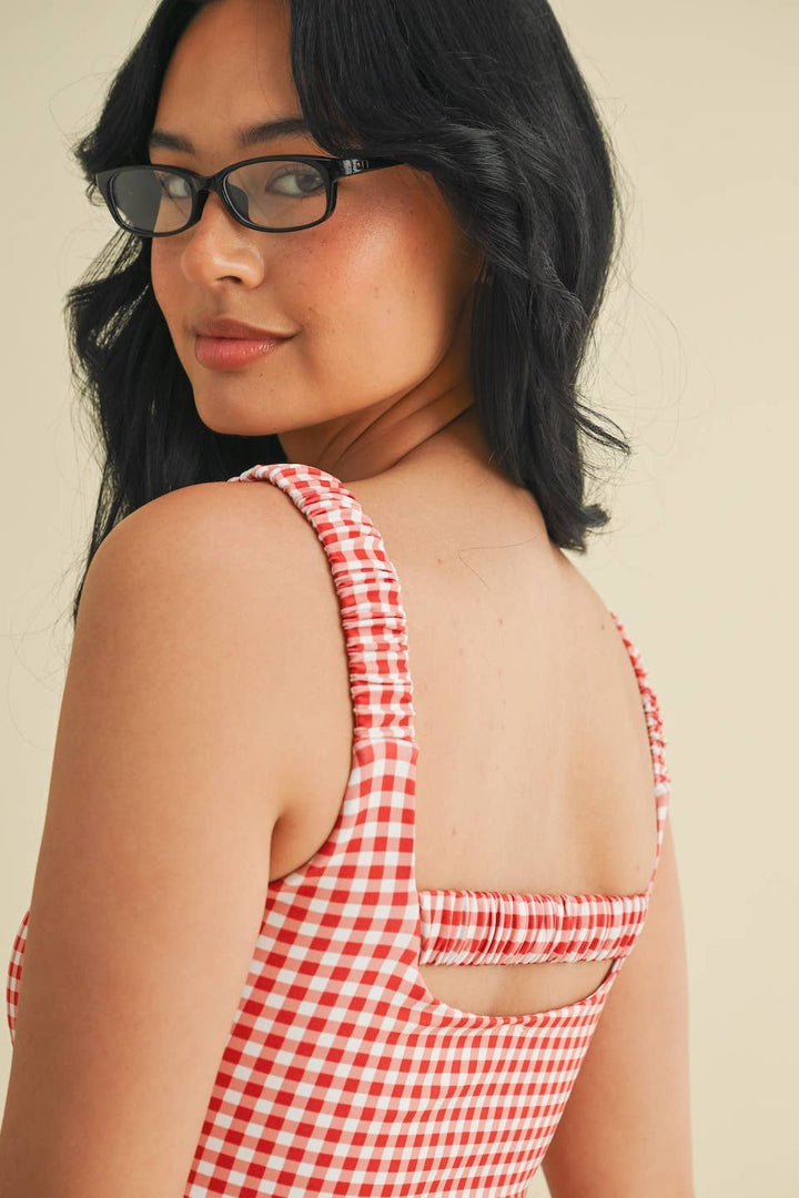 Gingham Print Ruched Bra Top