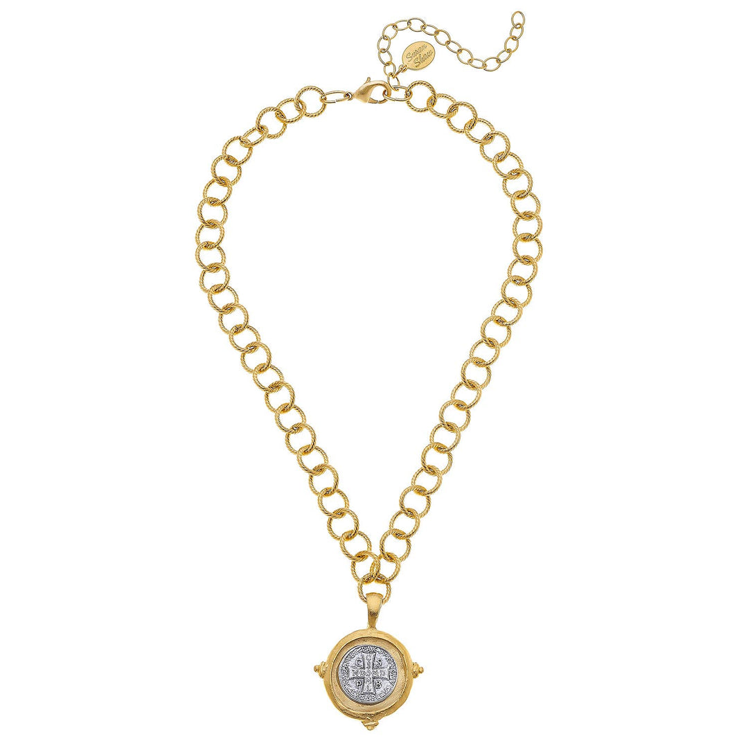 Susan Shaw Gold and Silver St Benedict Cross Necklace