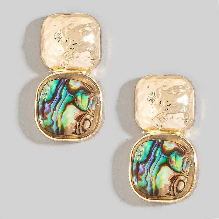 Multi Texture Square Stone Drop Earrings