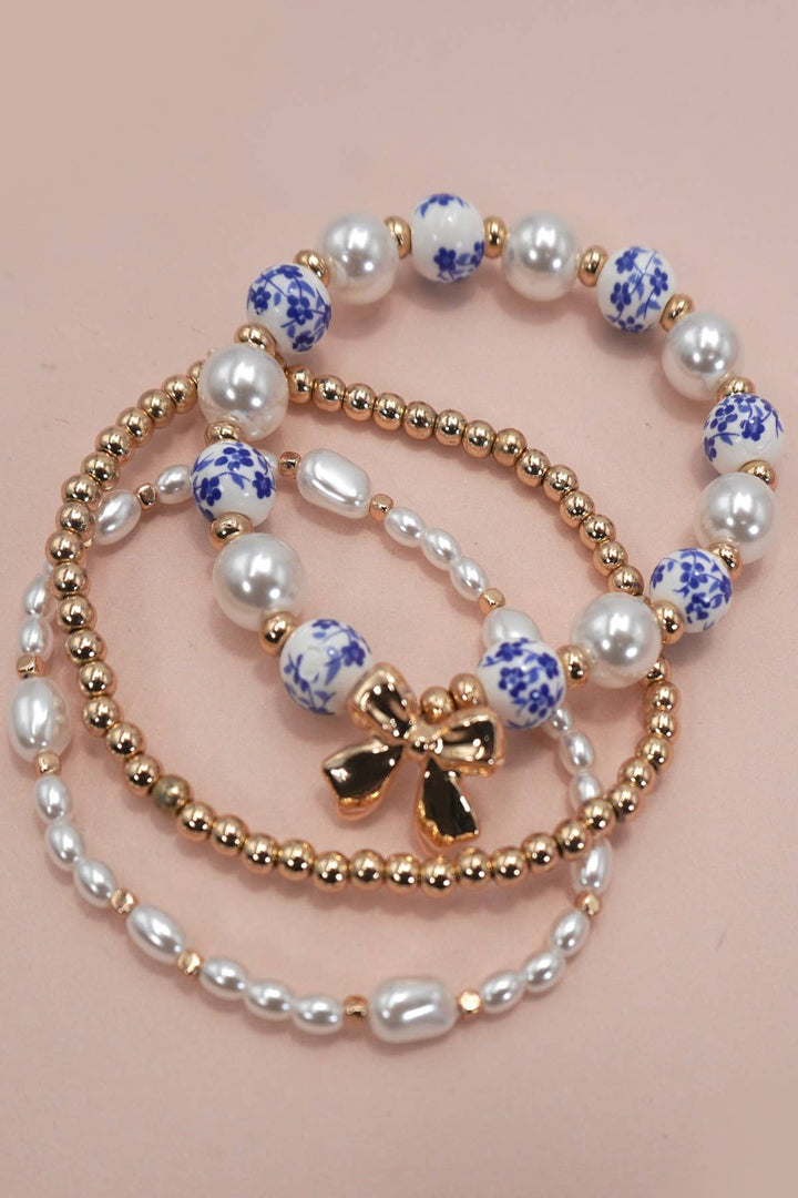 BLUE CERAMIC PORCELAIN BOW MULTI LAYER BRACELET | 80B1333