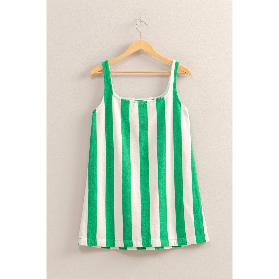 DZ25E182-Striped Square Neck Woven Mini Dress