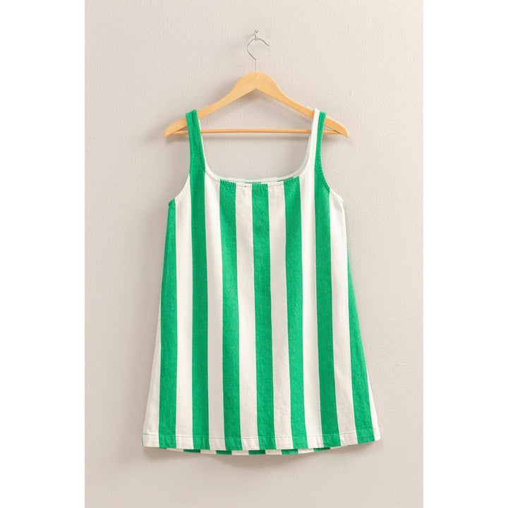 DZ25E182-Striped Square Neck Woven Mini Dress