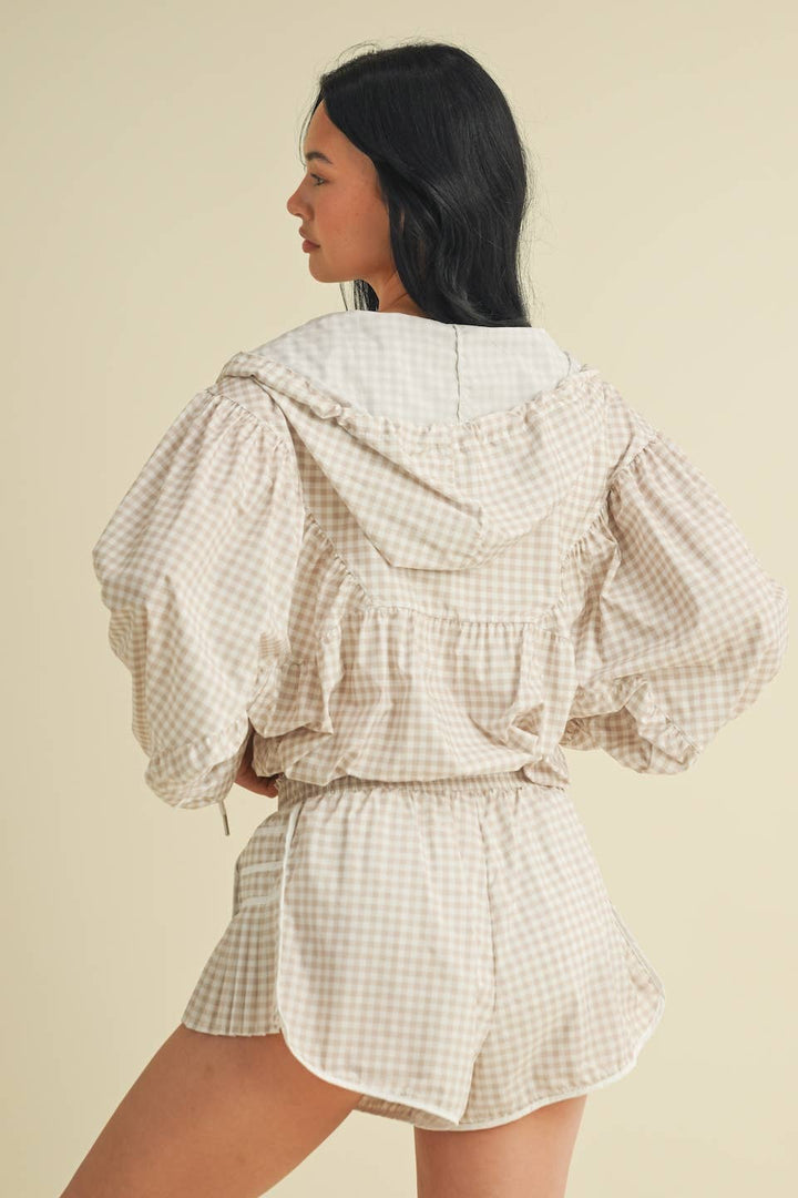 Lightweight Gingham Print Jacket Blue